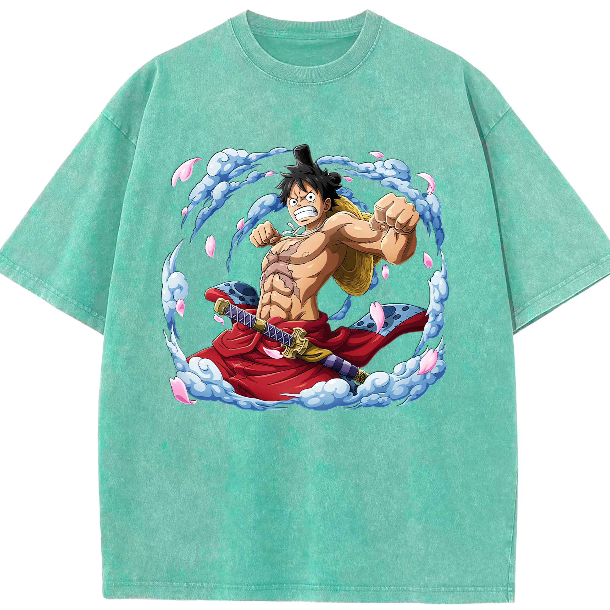 ワンピース モンキー・D・ルフィ ONE PIECE Monkey D. Luffy 綿100% ヴィンテージ風 半袖Tシャツ（フロントプリント）